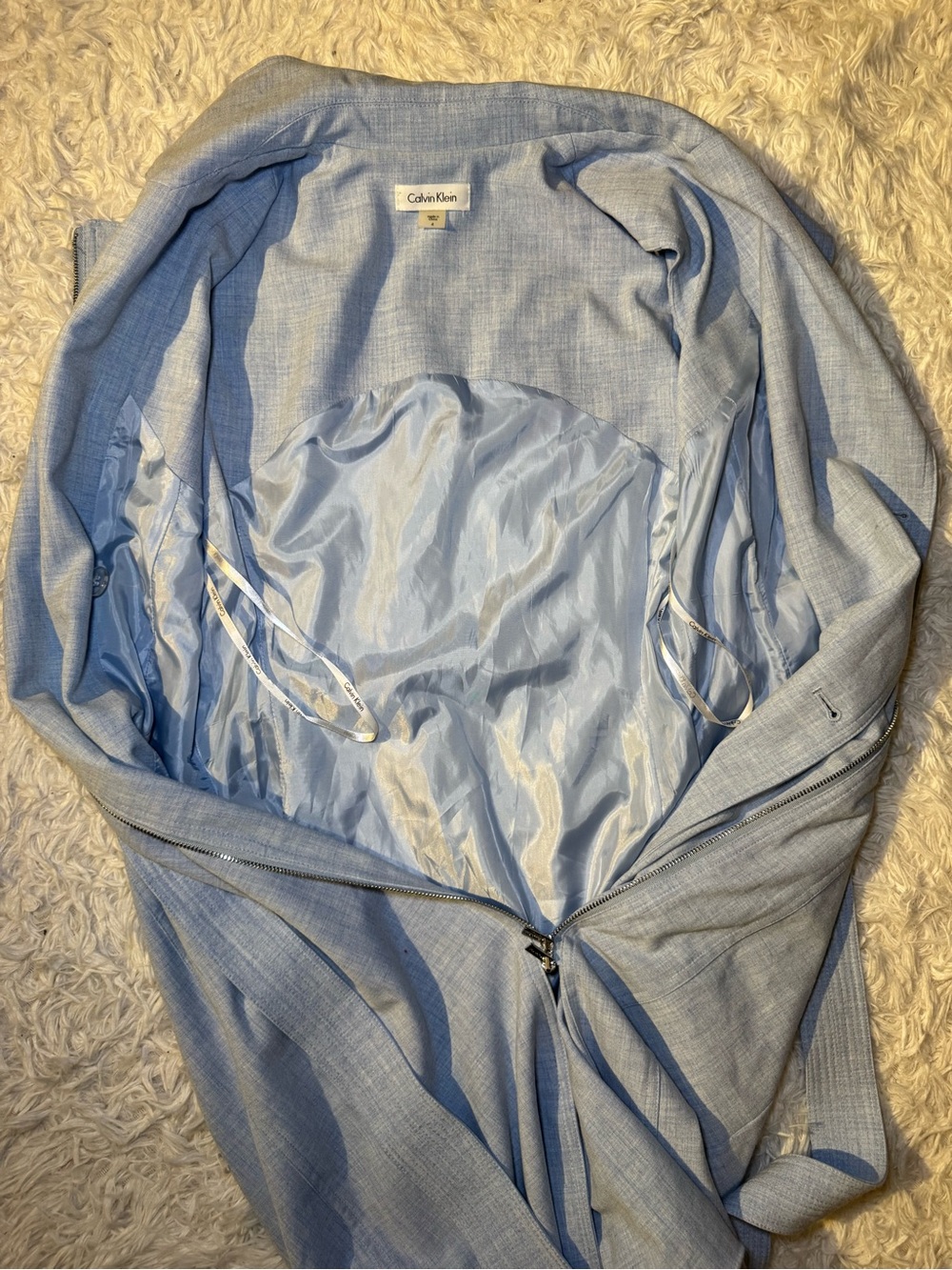 Calvin Klein Light Blue Sleeveless Zip-Front Belted Midi Dress - Picture 9 of 10